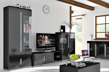 Elise Black High Gloss and Grey 1 Glass Door Display Cabinet with LED Lighting - UK Luxury Furniture